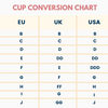 Cup size conversion chart from EU to UK and USA.