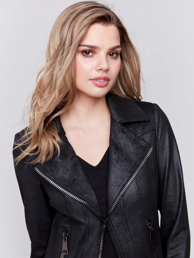Vintage Faux Leather Perfecto Jacket Size X X Large Cherry Blossom Boutique