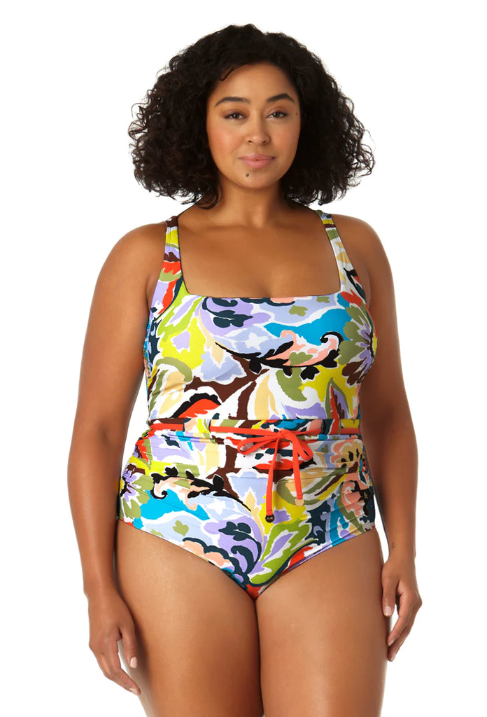 Pale swimwear ワンピース Summer High Square Neck One-Piece Swimsuit - Paradise Purple